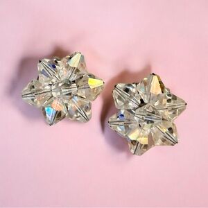 Sparkling Vintage Aurora Borealis Clip-On Earrings 
Bi-cone AB1